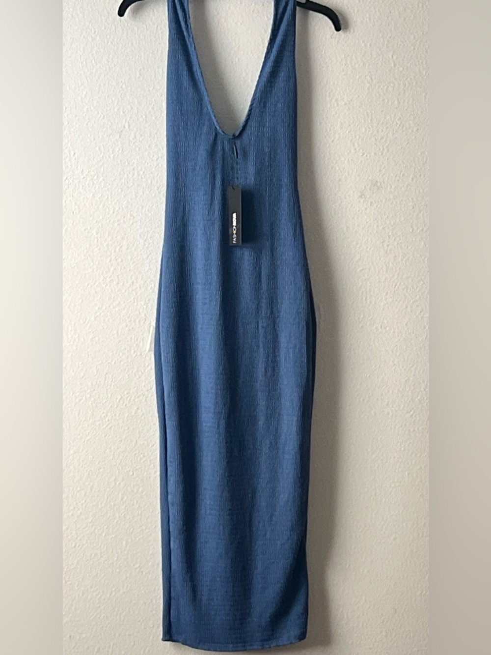 Fashion Nova Dusty Blue Backless Ribbed Tank Top, Size S